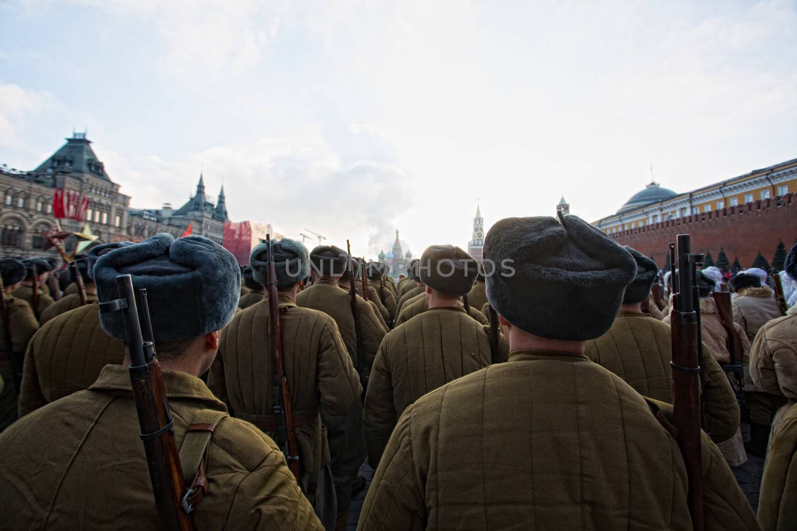 RUSSIA, Moscow: Several thousand servicemen march across the Red Square in commemoration of the historical 1941 military parade in Moscow, Russia, on November 7, 2015. 