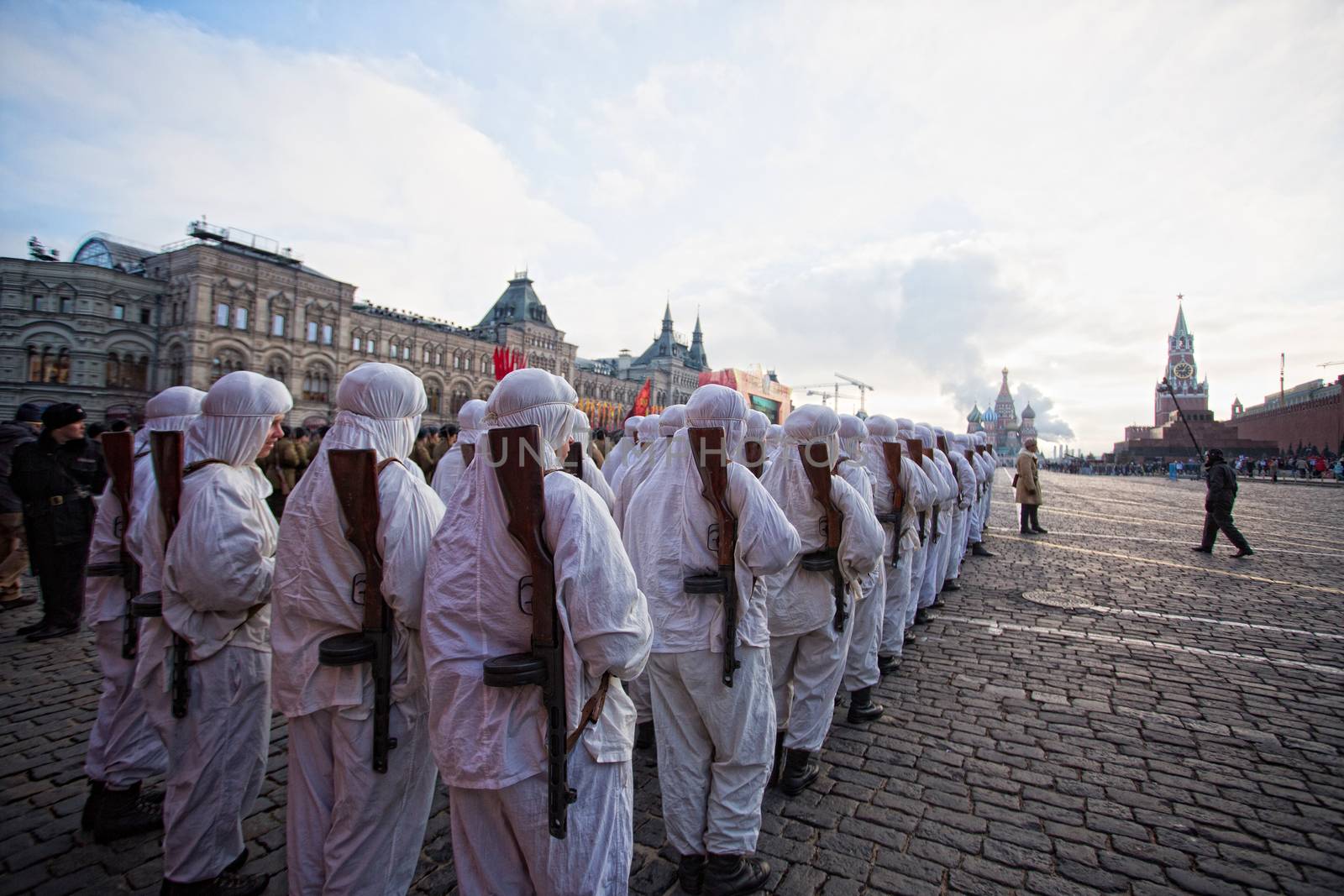 RUSSIA, Moscow: Several thousand servicemen march across the Red Square in commemoration of the historical 1941 military parade in Moscow, Russia, on November 7, 2015. 