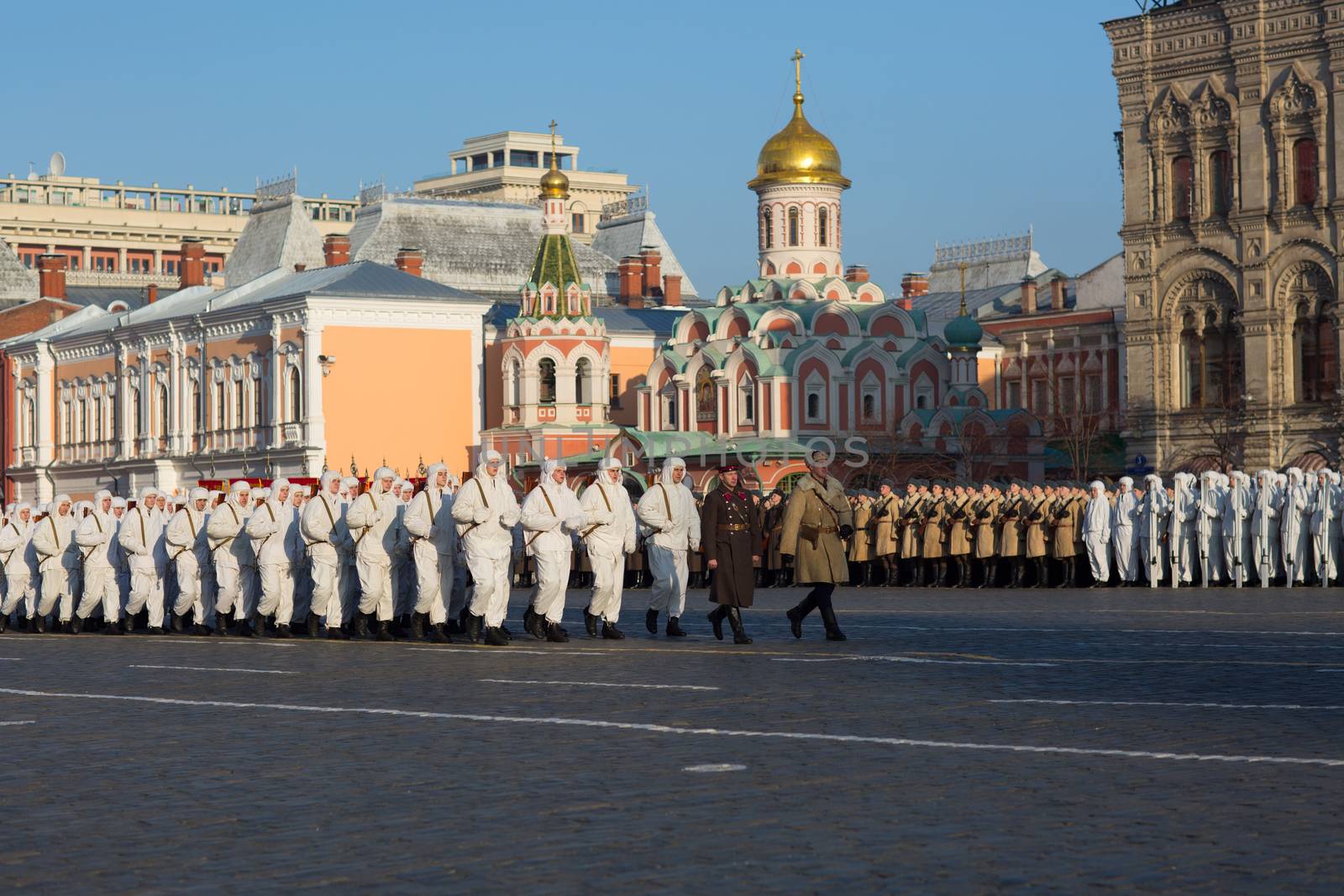RUSSIA, Moscow: Several thousand servicemen march across the Red Square in commemoration of the historical 1941 military parade in Moscow, Russia, on November 7, 2015. 