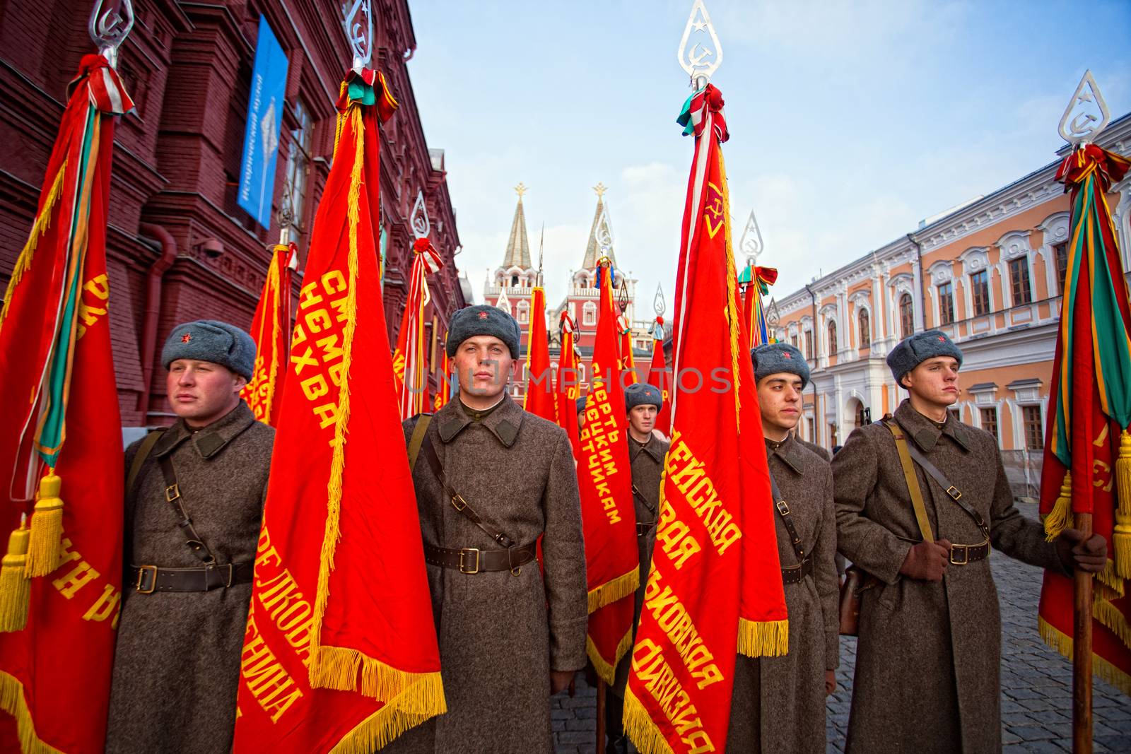 RUSSIA, Moscow: Several thousand servicemen march across the Red Square in commemoration of the historical 1941 military parade in Moscow, Russia, on November 7, 2015. 