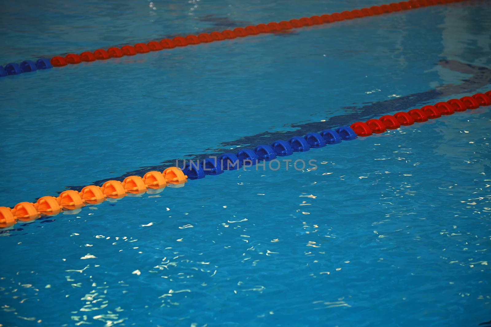 Swimming pool with lane markers. Vertical photo