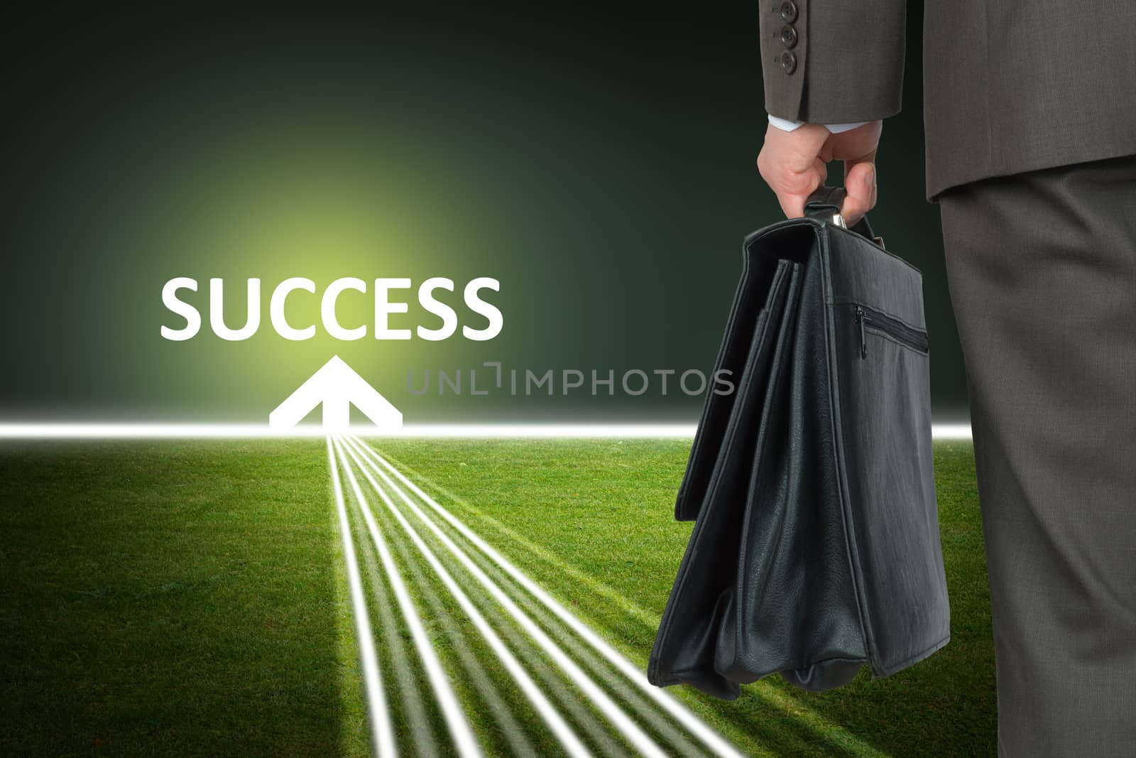 Businessman with case and word success by cherezoff