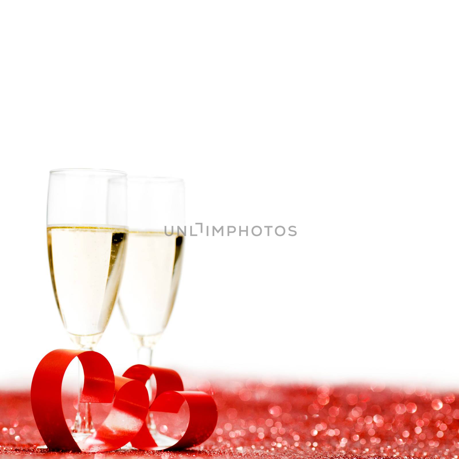 Valentines day Champagne with red glitter decoration