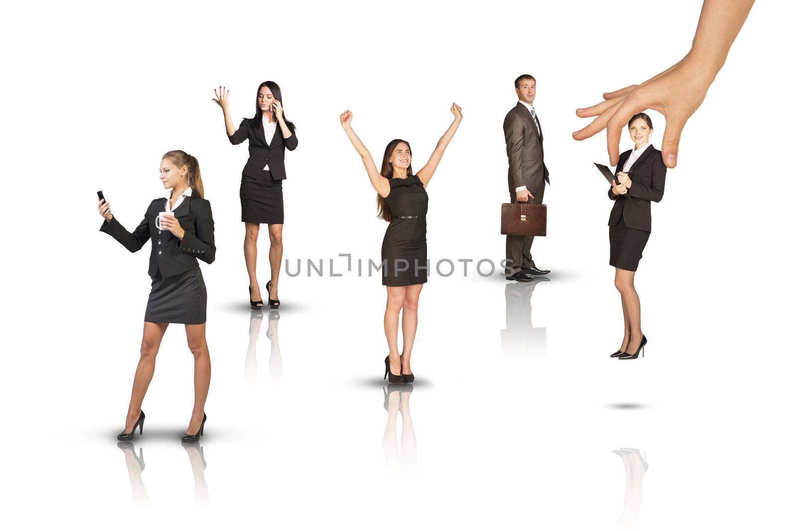 Set of business people with huge hand by cherezoff