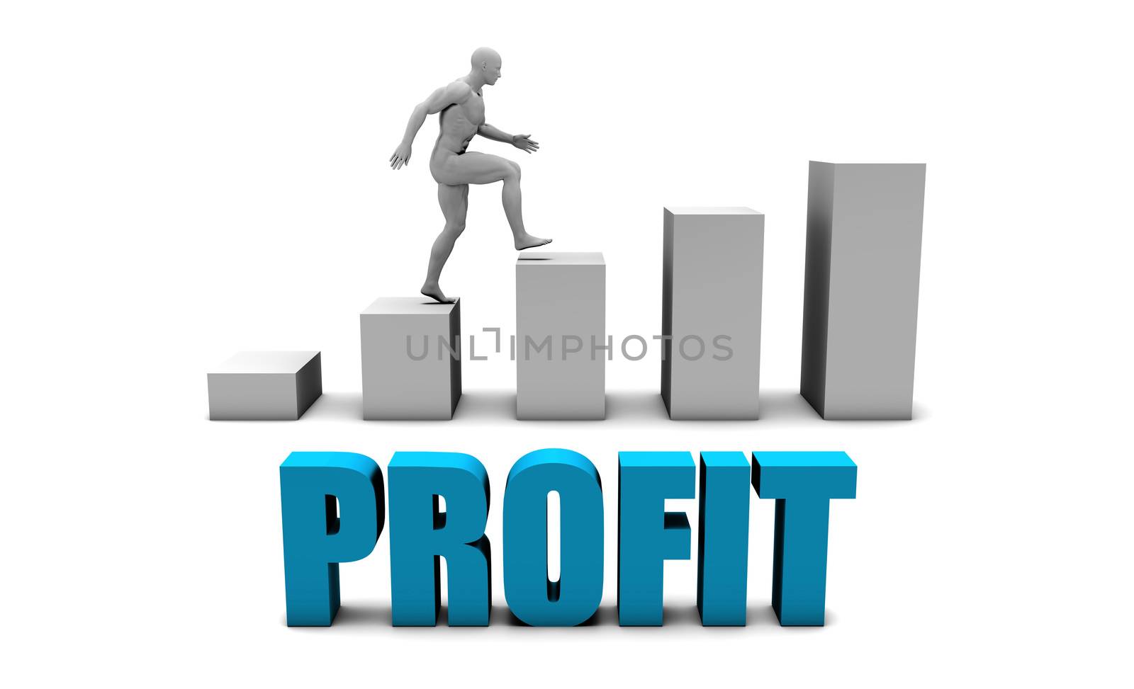 Profit 3D Concept  in Blue with Bar Chart Graph