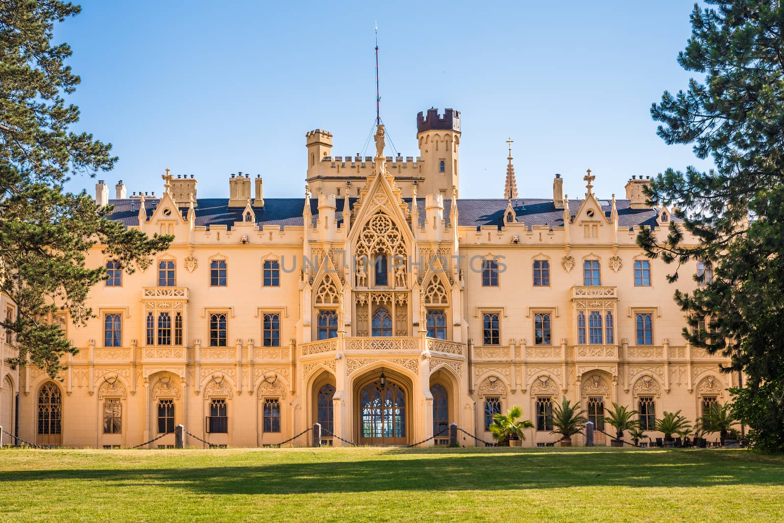 Back View of Lednice Castle at Sunset, UNESCO World Heritage, Czech Republic