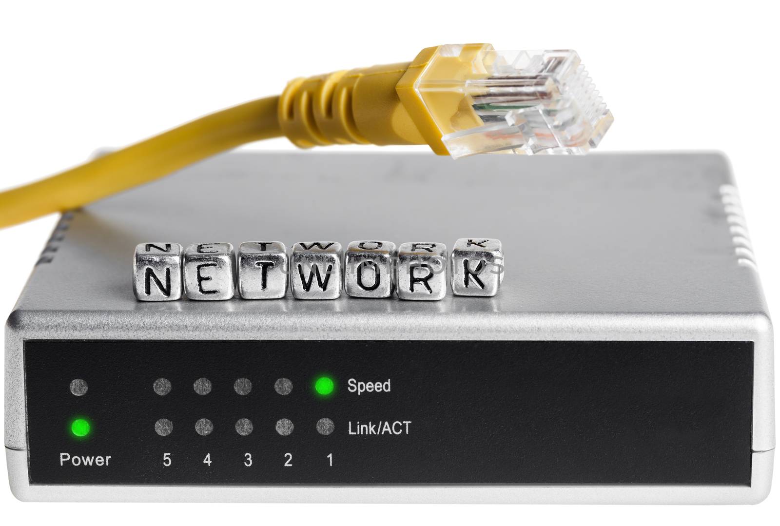 router with wires closeup on a white background