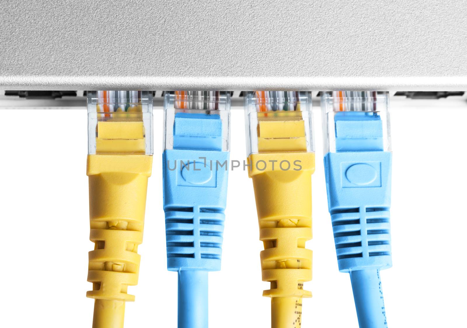 router with wires closeup on a white background