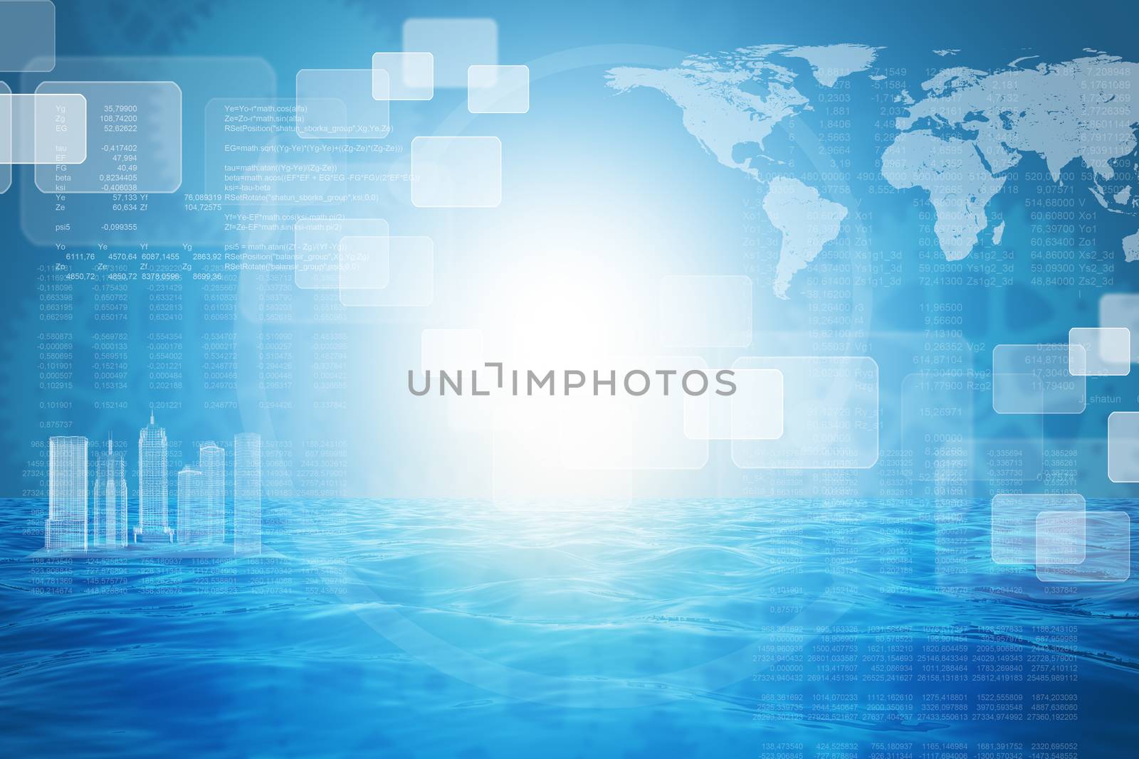 Abstract background with sea and 3d model city by cherezoff