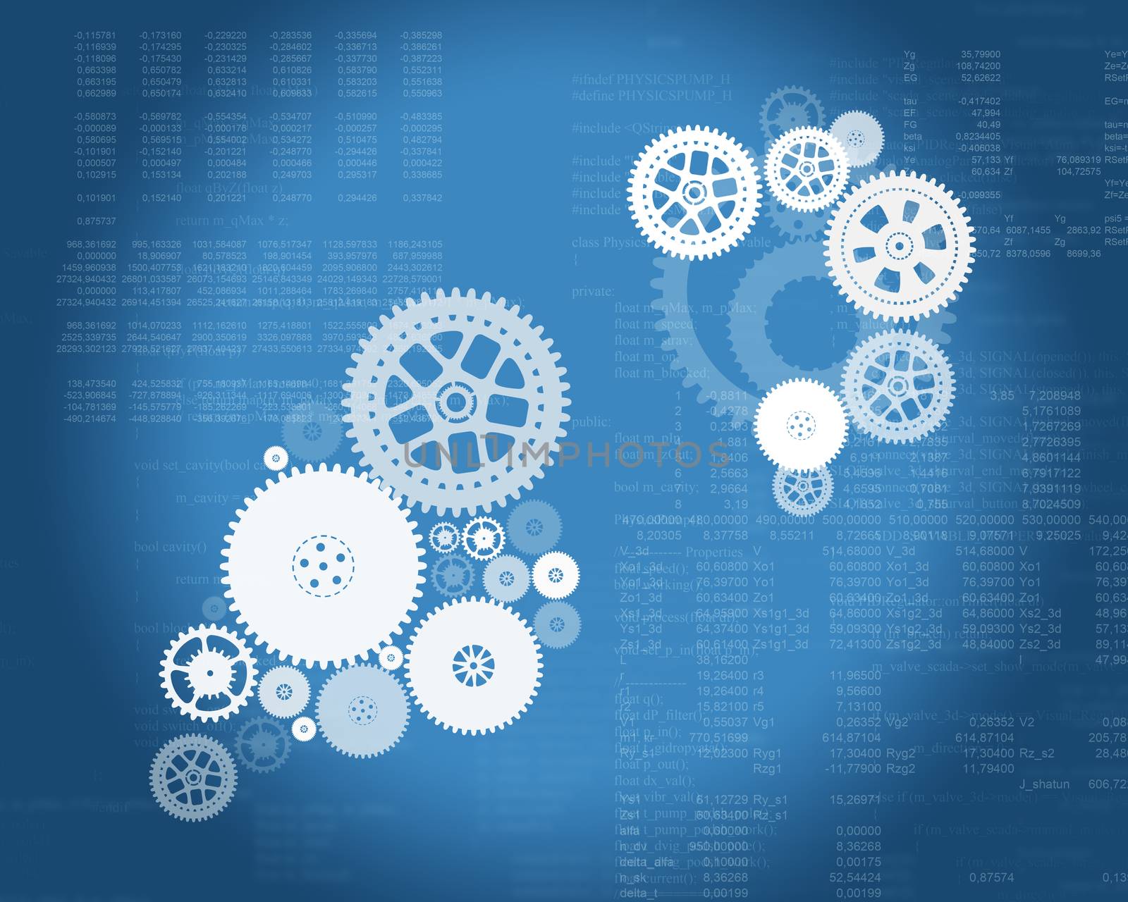 Abstract blue background with cogs and matrix by cherezoff