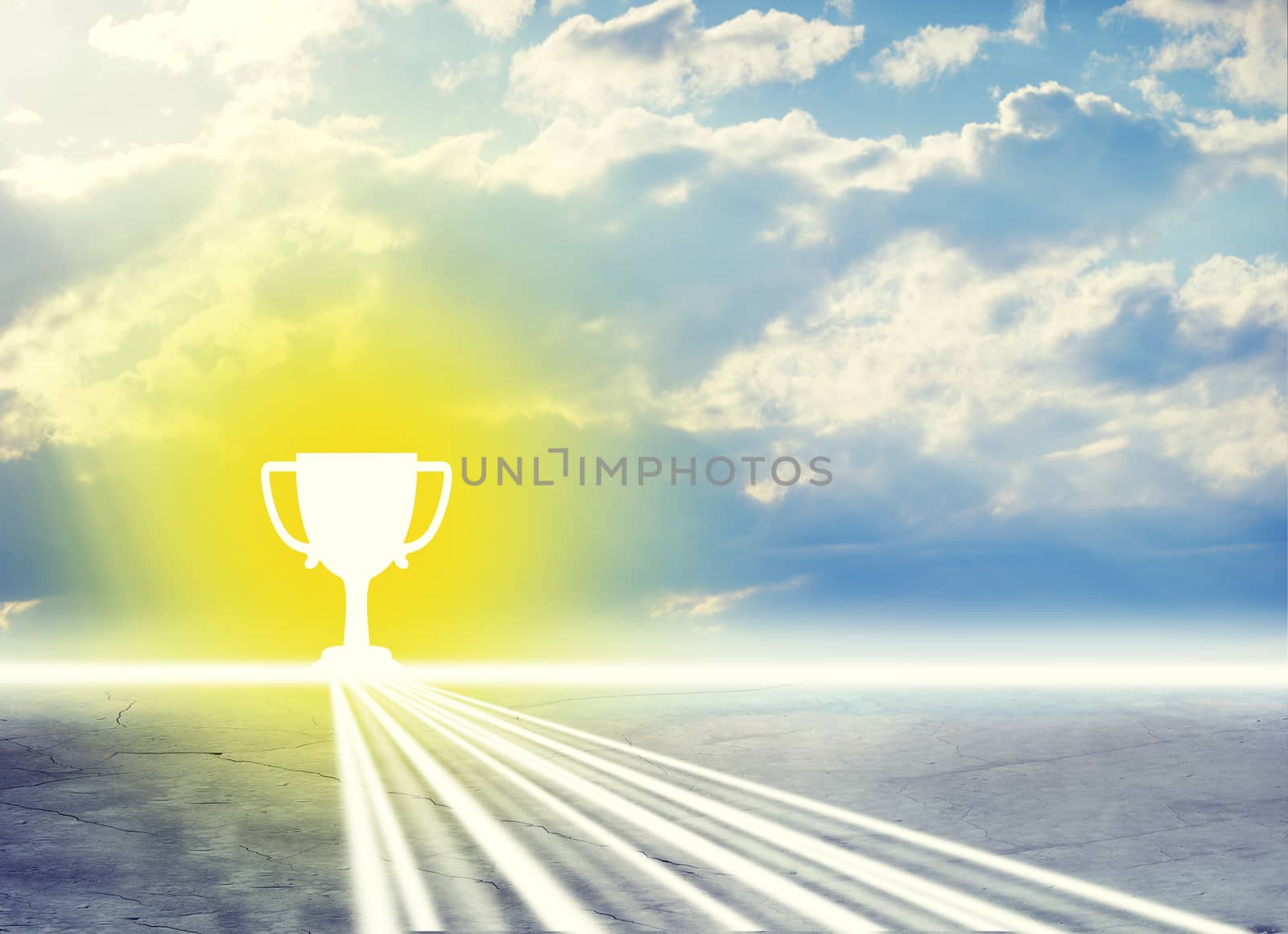 Abstract background with winner cup and blu sky by cherezoff