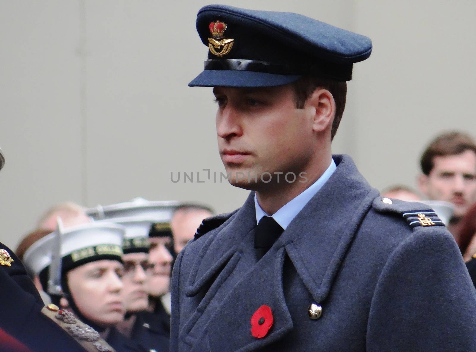 UK, London: Prince William, UK Prime Minister David Cameron, and veterans lay wreaths at the Cenotaph in London to honour war dead on November 8, 2015. The Remembrance Sunday service was held at the Cenotaph in Whitehall.