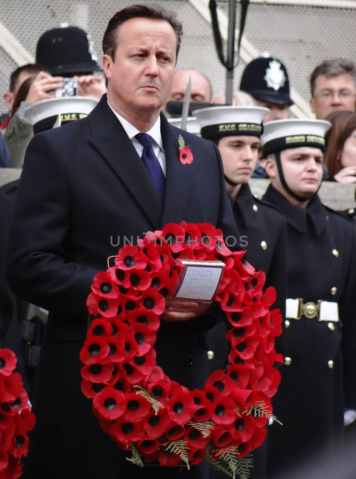 UK, London: UK Prime Minister David Cameron, the royal family and veterans lay wreaths at the Cenotaph in London to honour war dead on November 8, 2015. The Remembrance Sunday service was held at the Cenotaph in Whitehall.
