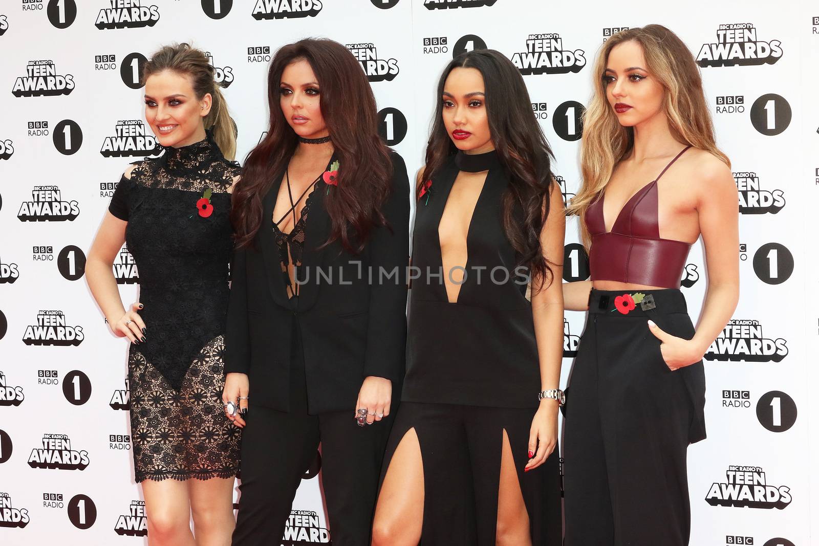 UNITED KINGDOM, London: (From left to right) Perrie Edwards, Jesy Nelson, Leigh-Anne Pinnock and Jade Thirlwall of Little Mix attend BBC Radio 1's Teen Awards at Wembley Arena in London on November 8, 2015. 