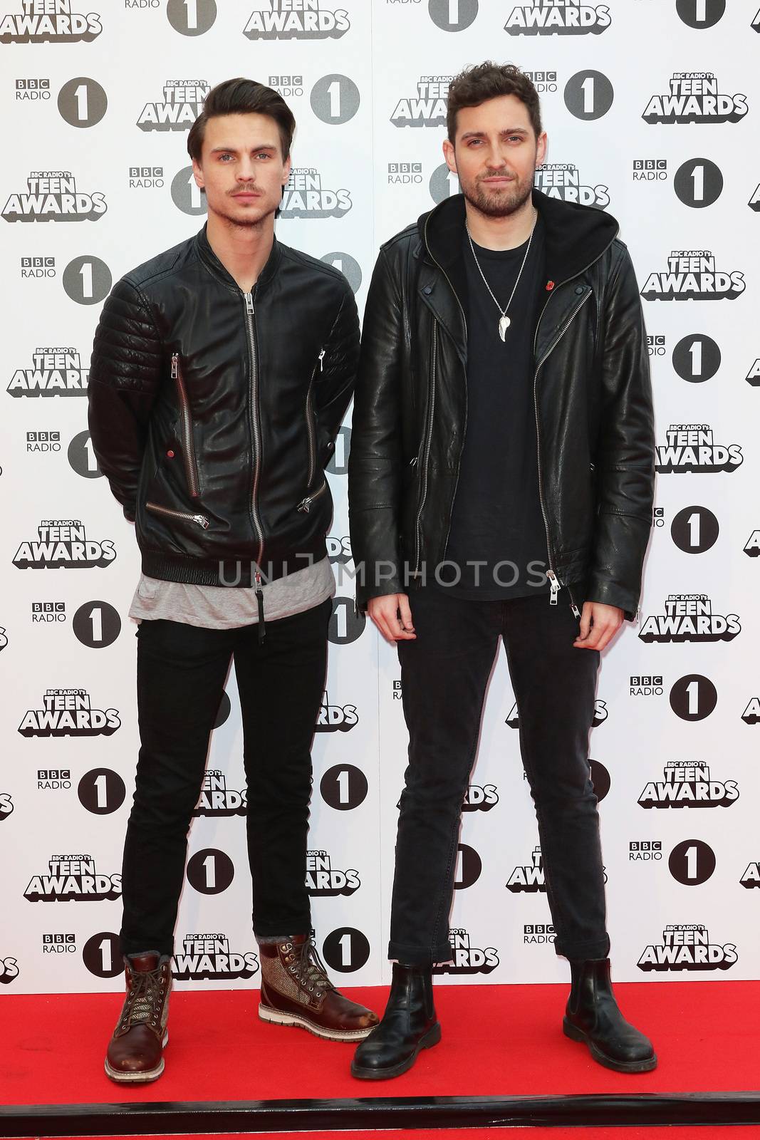 UNITED KINGDOM, London: Dan Flint (left) and Josh Franceschi of You Me At Six attend BBC Radio 1's Teen Awards at Wembley Arena in London on November 8, 2015.