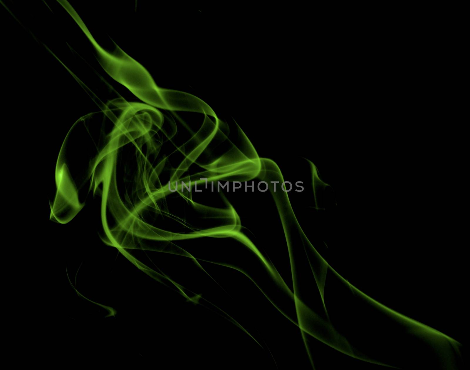 Abstract Fancy Green Smoke Figures on Black background