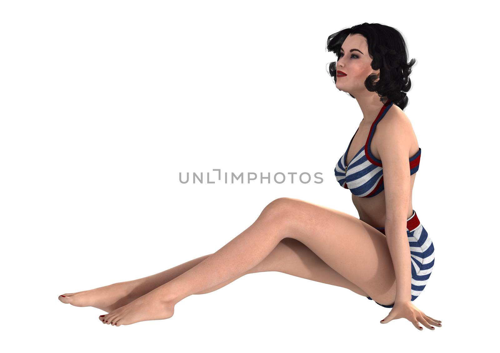 3D digital render of a beautiful vintage woman isolated on white background