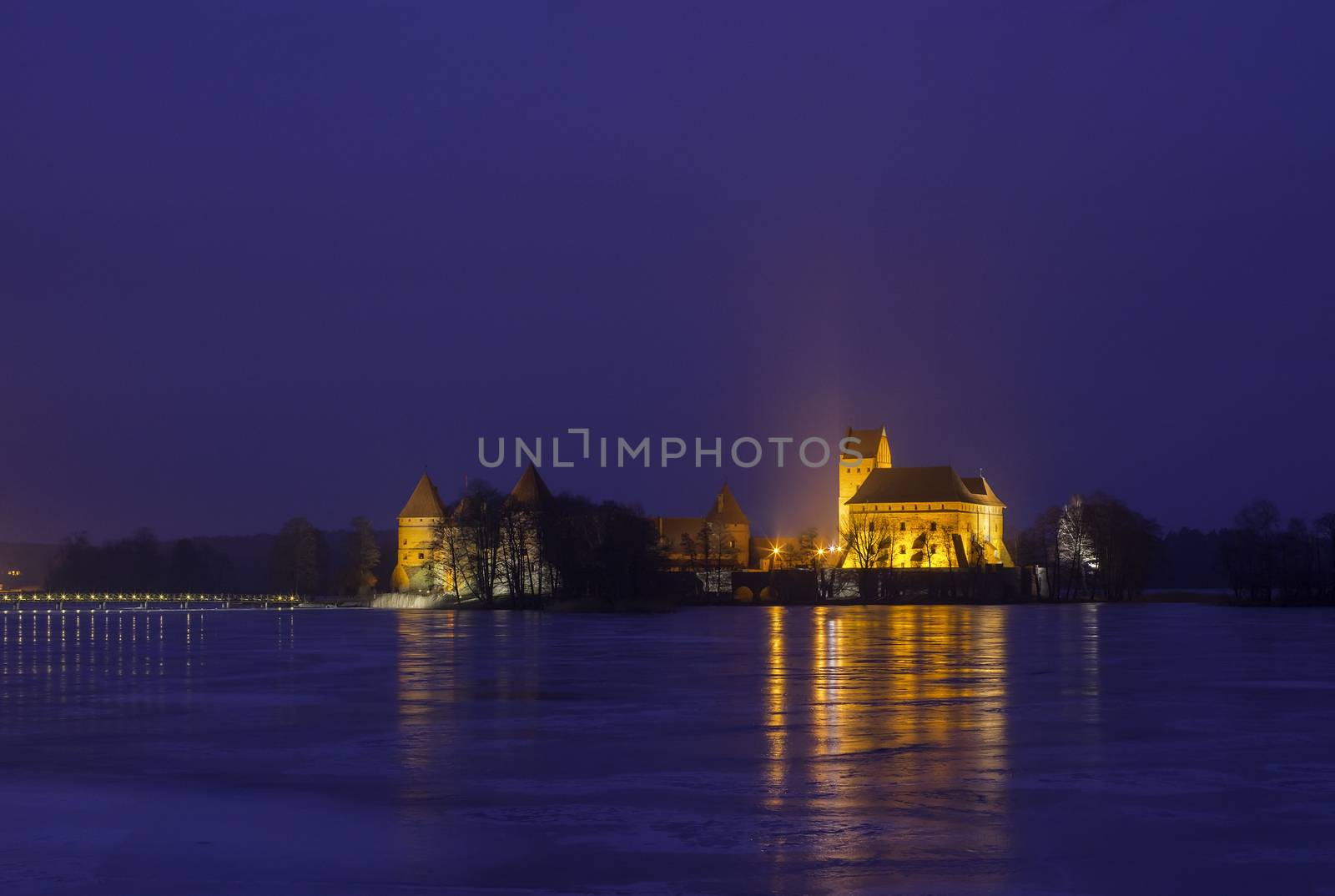 Trakai Castle winter night, Lithuania by aleksaskv