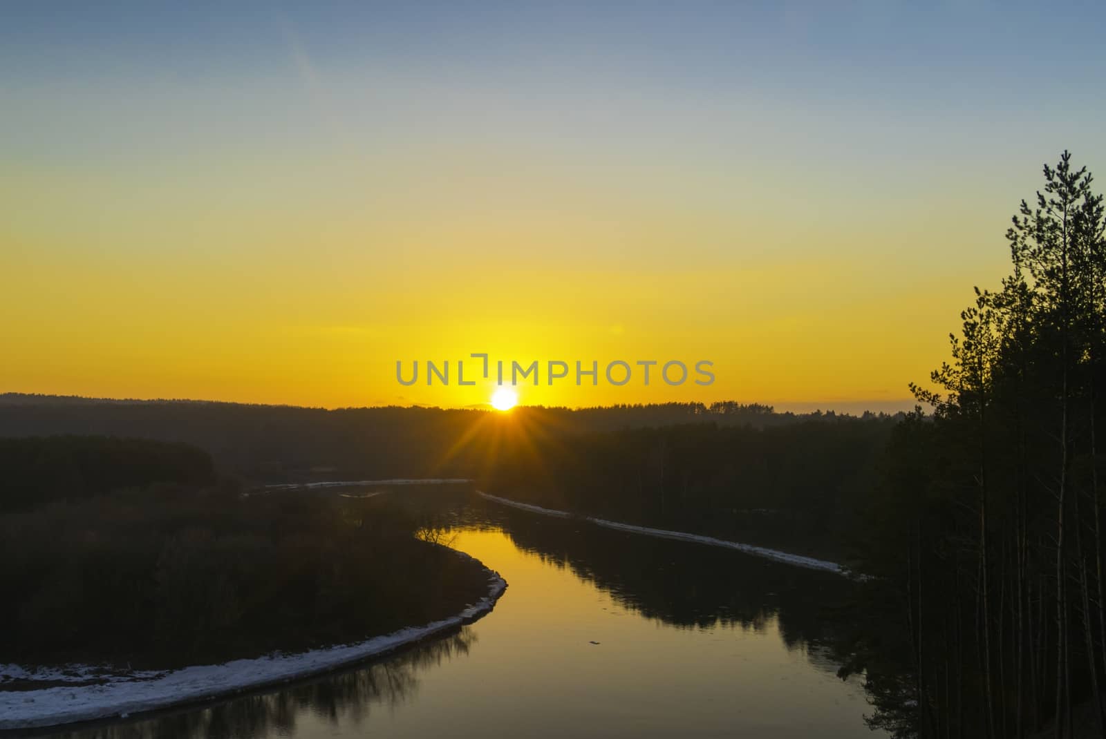 Winter sunset over the river