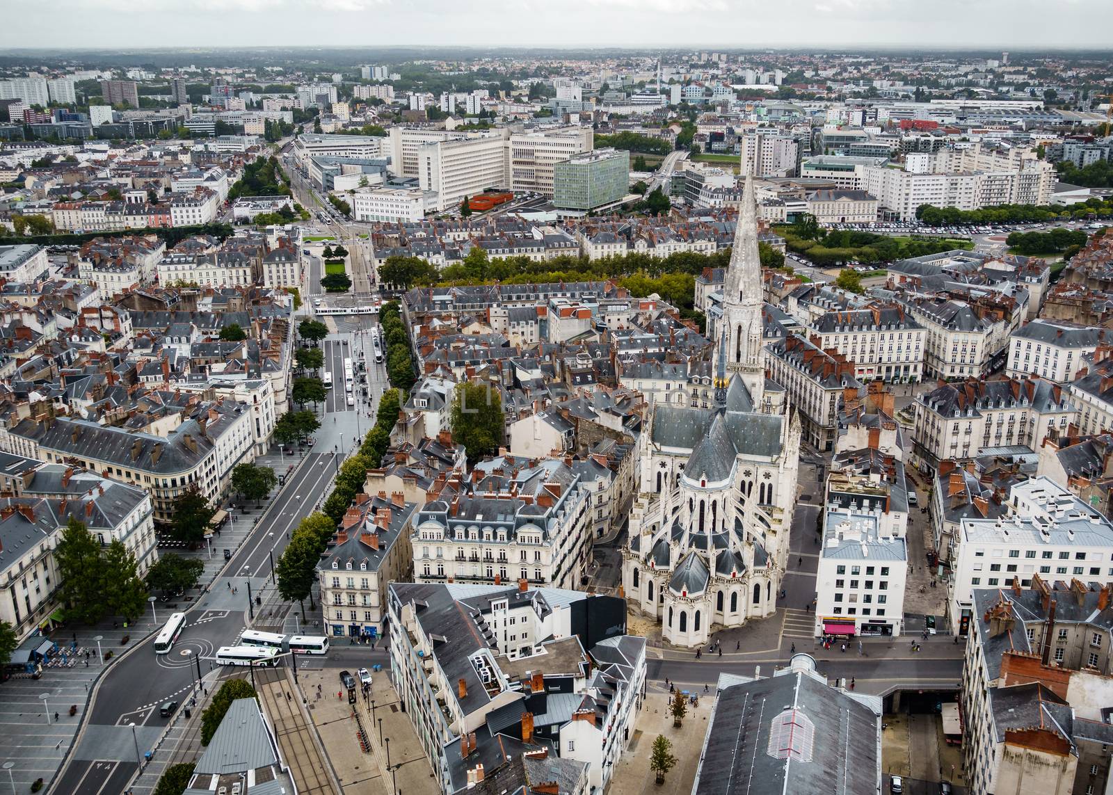 NANTES, FRANCE - CIRCA SEPTEMBER 2015: View of Nantes from the top of Tour Bretagne, a 37 stories skyscraper situated in downtown Nantes.