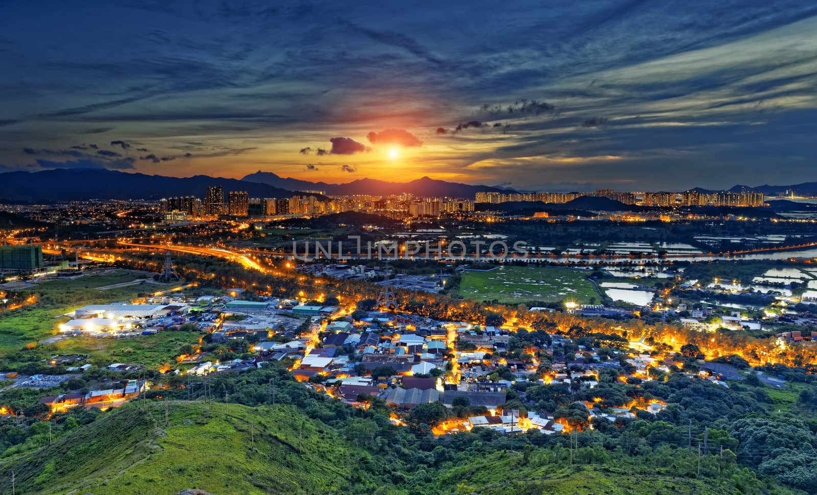 Cityscape of Yuen Long, Hong Kong.