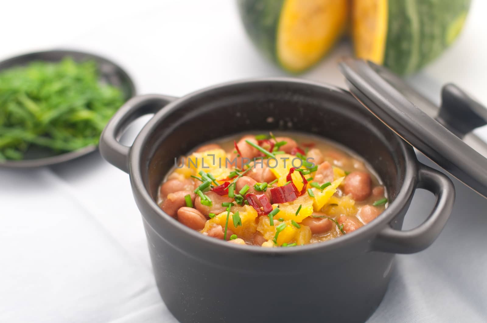 Soup with beans and squash with chilli powder, italy