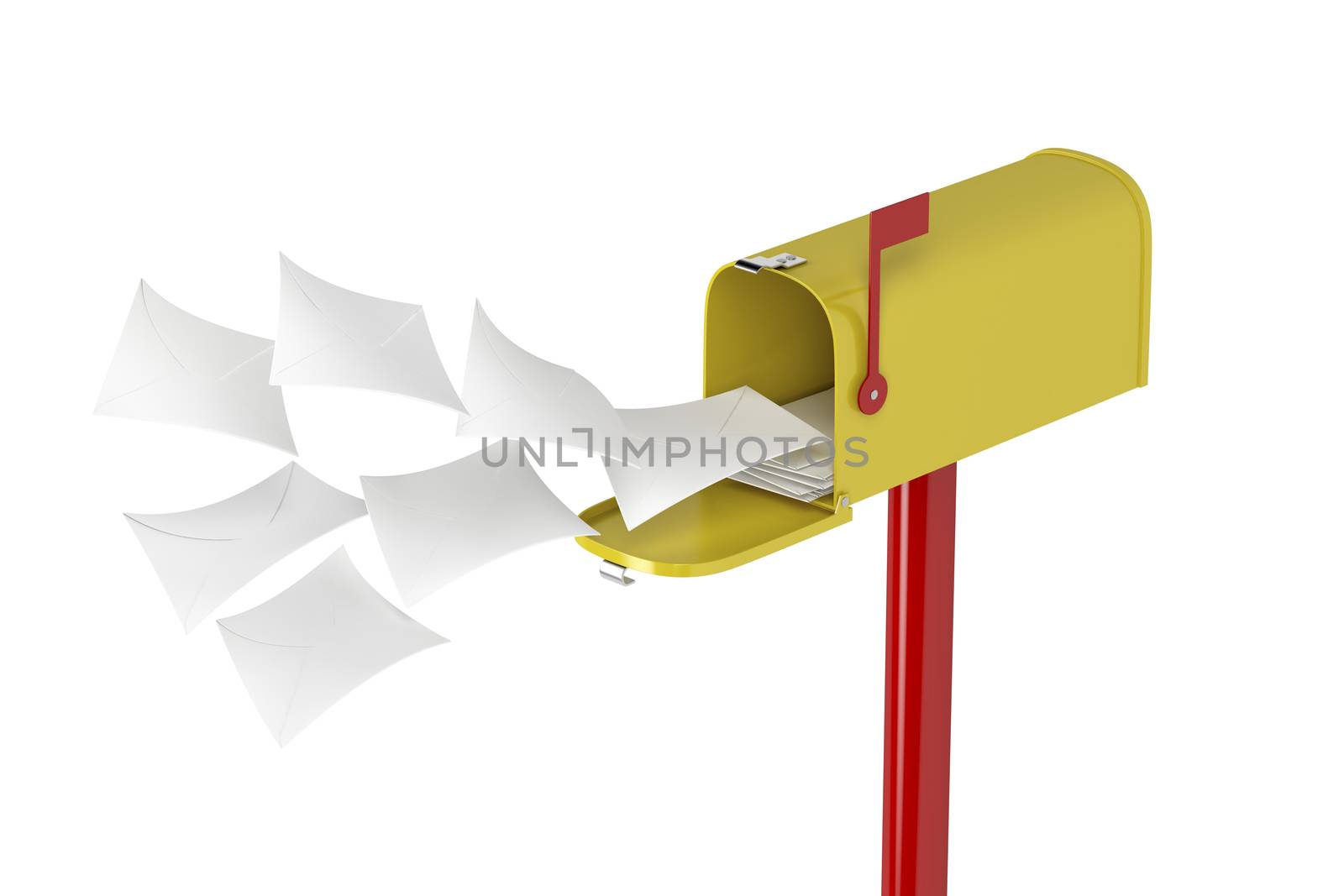 Mailbox with flying letters isolated on white background