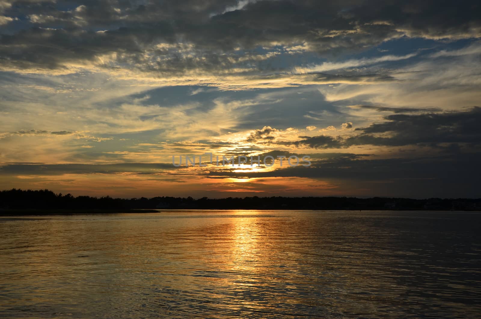 A golden sunset over the waterway in North Carolina