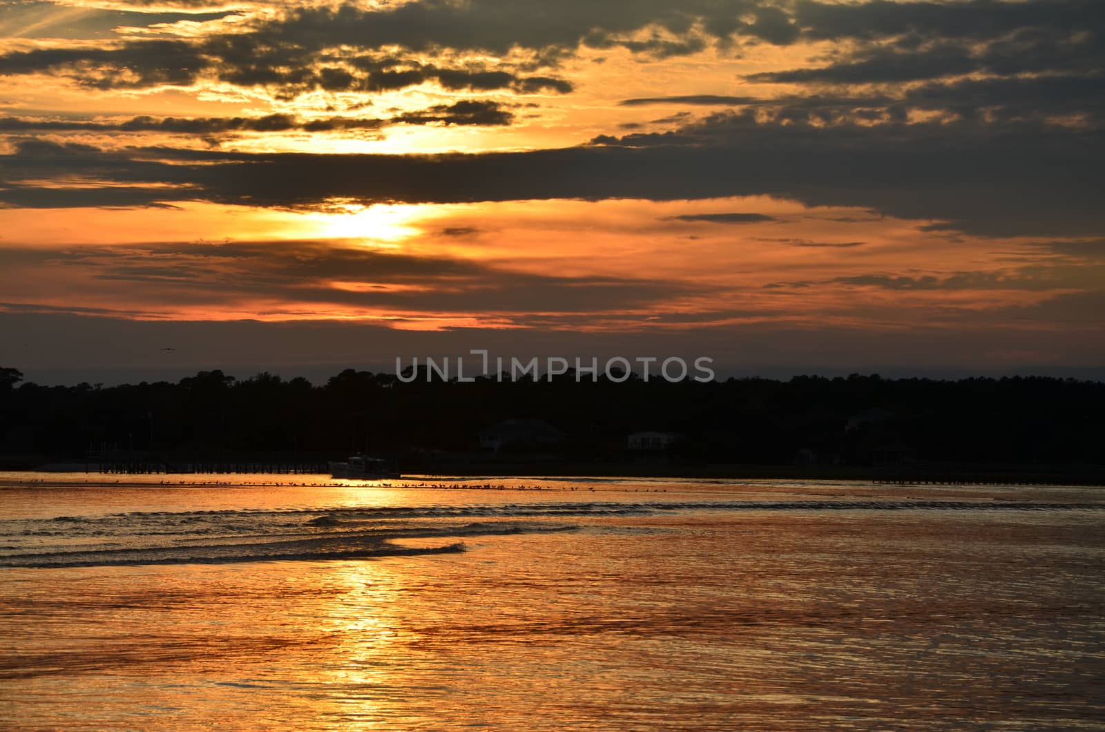 The sun setting over the intercoastal waterway in North Carolina