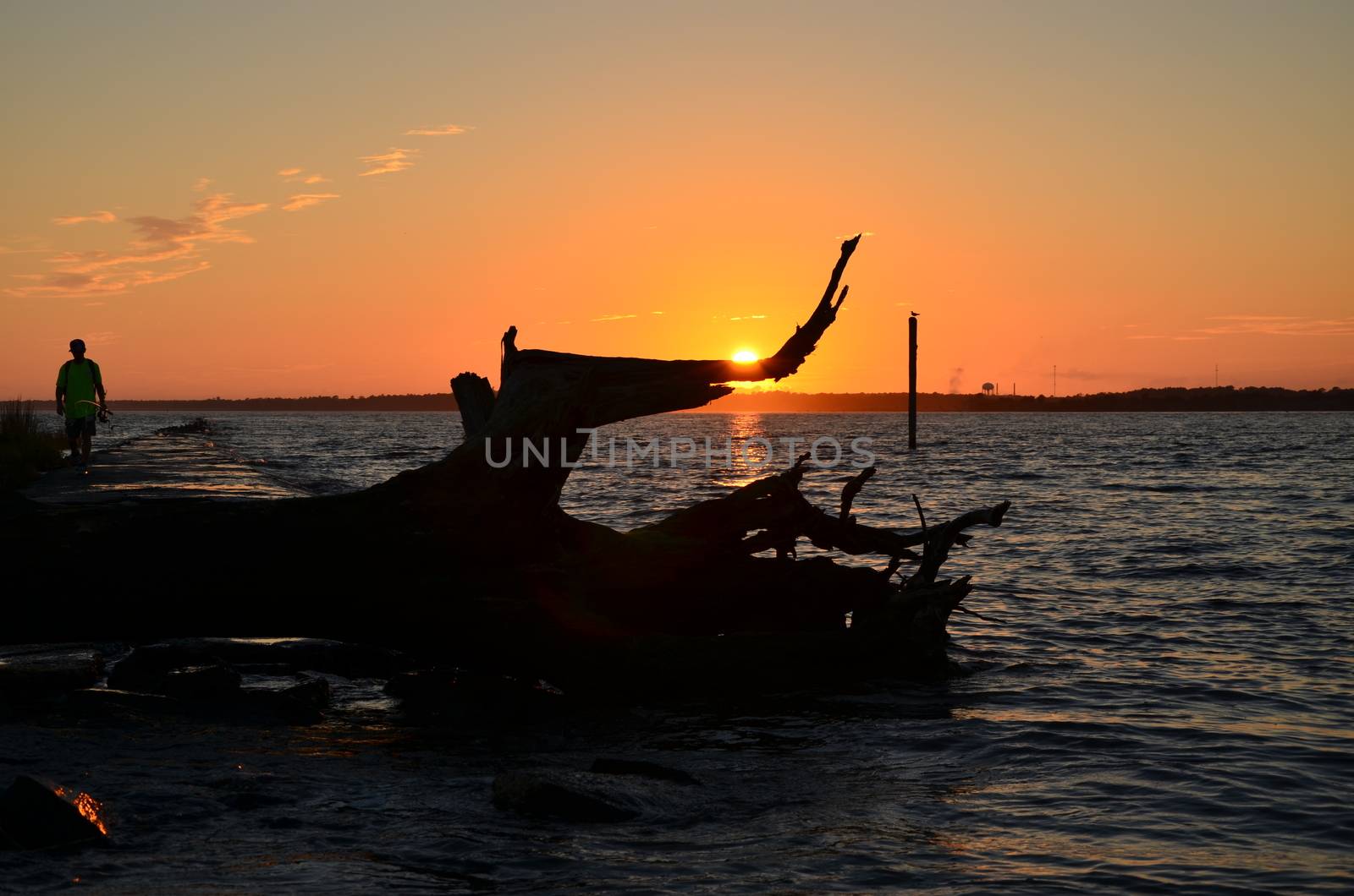 The last light of day over the water in North Carolina near Fort Fisher