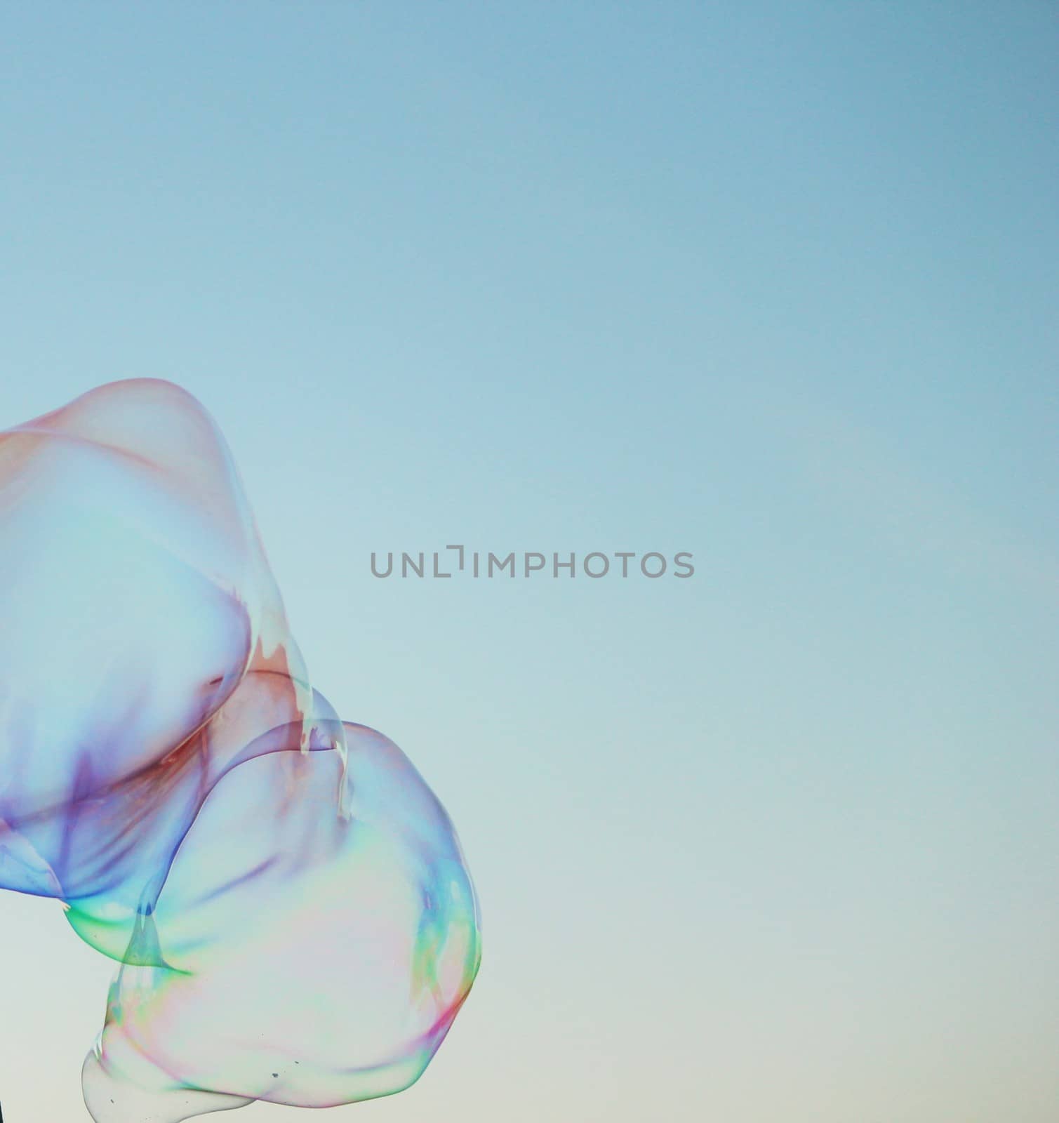 Soap bubbles on a blue sky illuminated by the sun by cheekylorns