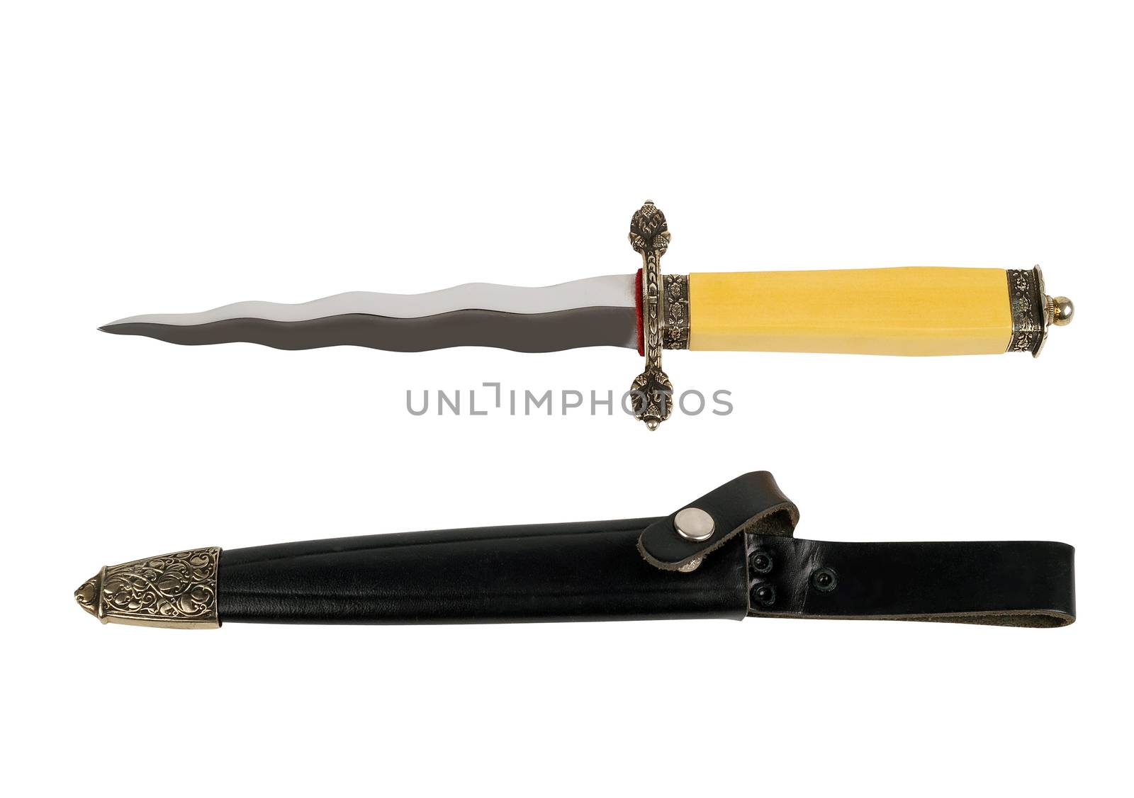 kris dagger and scabbard isolated on white background, studio shot    