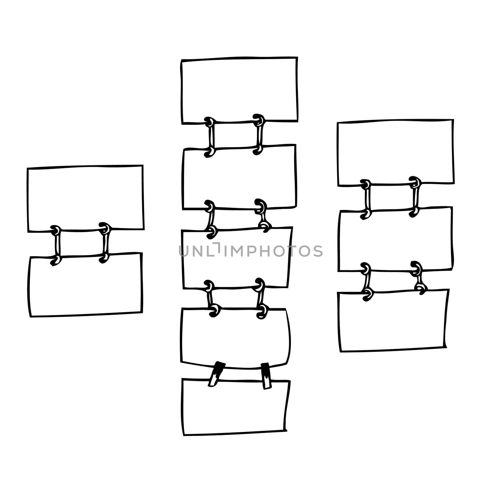 freehand sketch illustration of set of hanging sign boards, doodle hand drawn