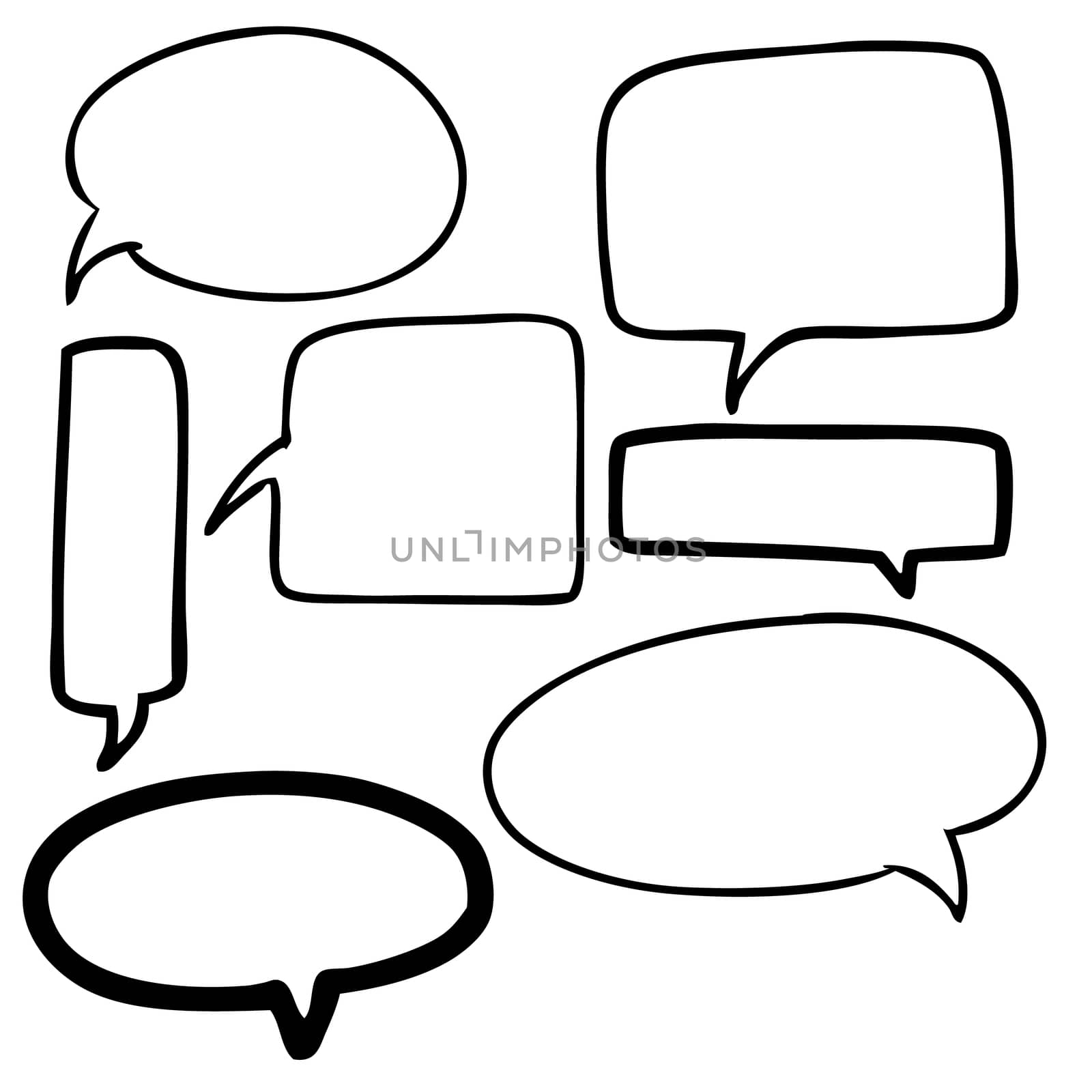 freehand sketch illustration of set of speech bubbles icon, doodle hand drawn