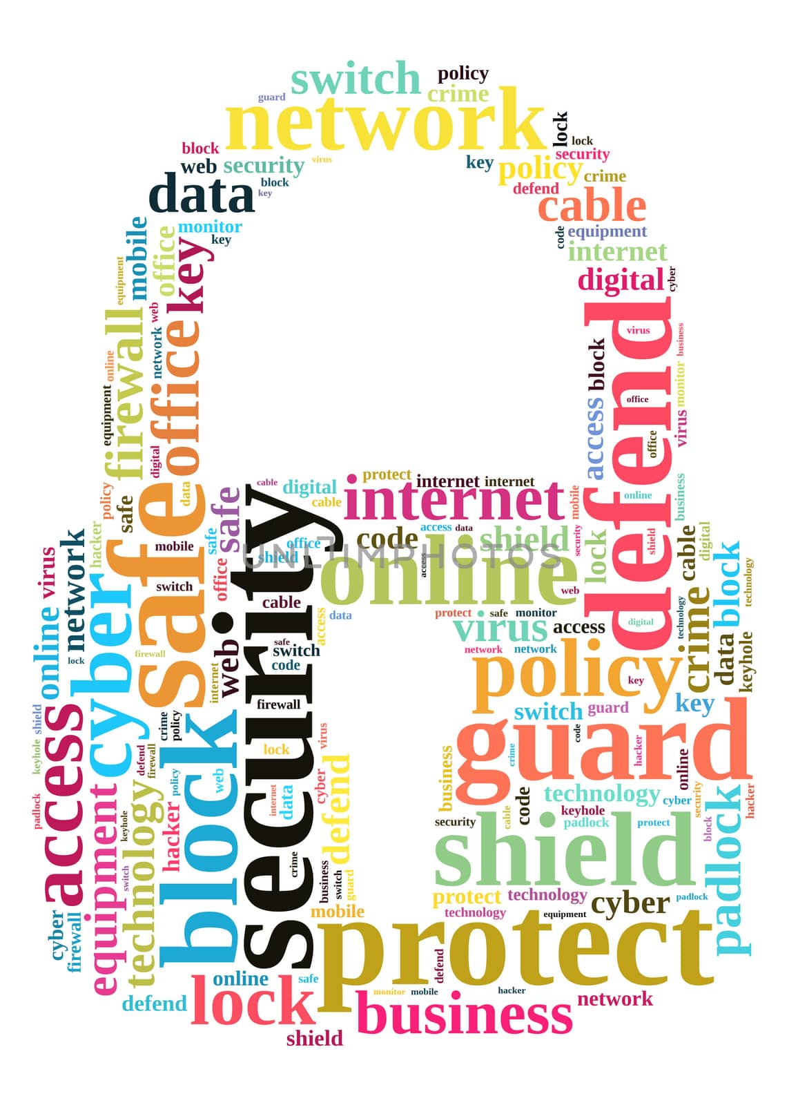 Security word cloud illustration concept over padlock shape