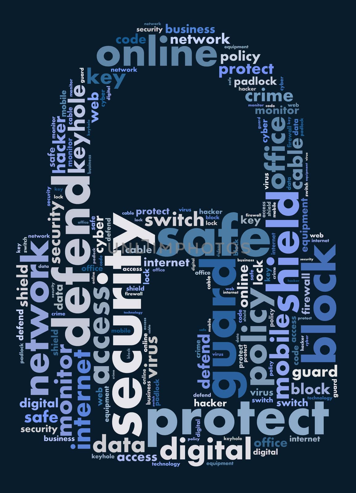 Security word cloud illustration concept over padlock shape