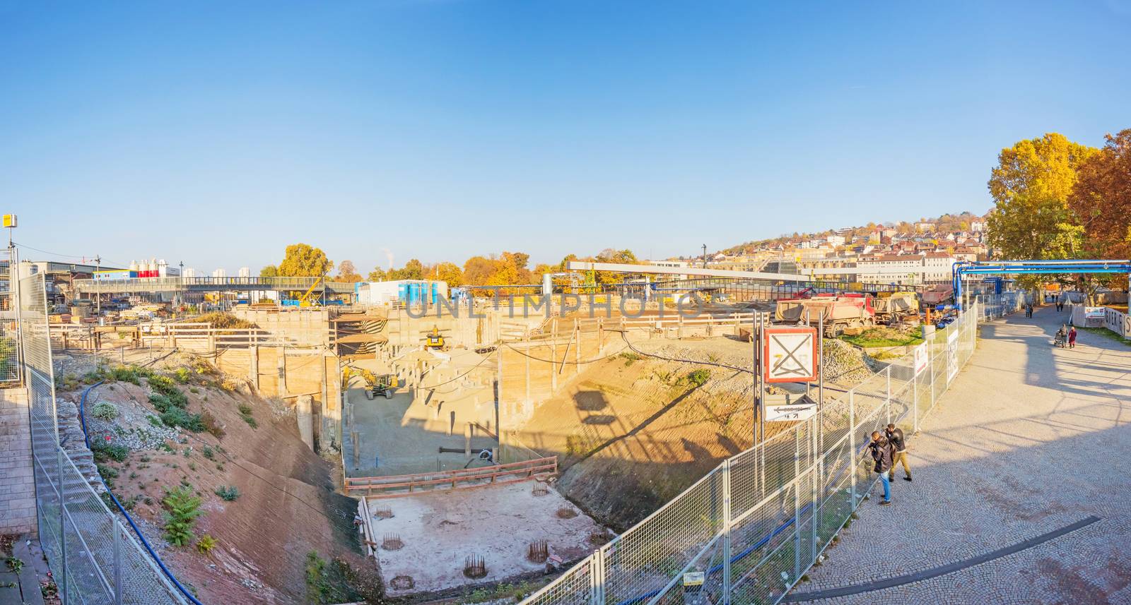 Stuttgart, Germany - November 1, 2013: Construction site Stuttgart 21 panorama photo. S21 is the most controversial railway project ever.