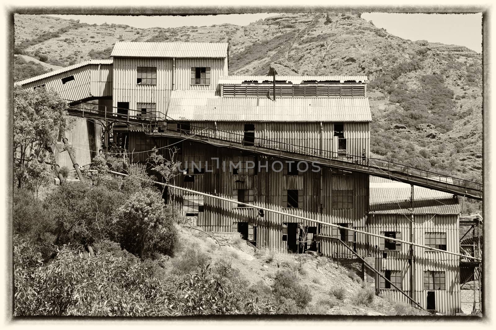 Old buildings of an abandoned mine in Sardinia, Guspini, Montevecchio