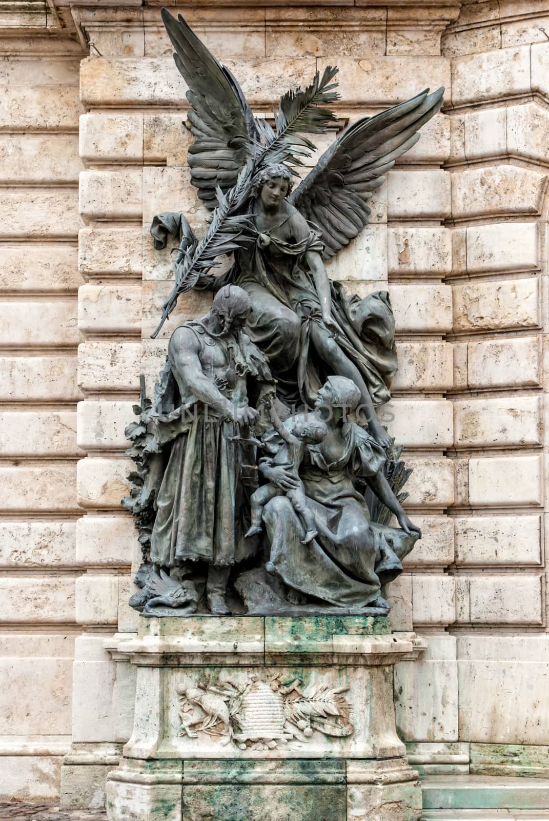 BUDAPEST - October 12: The imposing Buda Castle with classic statues overlooks the city from its elevated position atop Castle Hill, rising 48 meters above the Danube on October 12, 2015 in Budapest