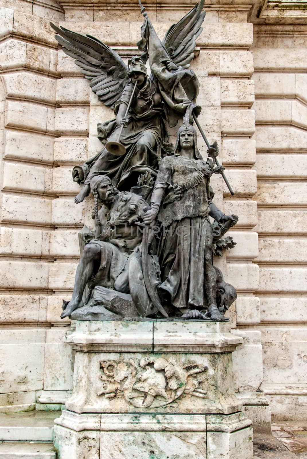 BUDAPEST - October 12: The imposing Buda Castle with classic statues overlooks the city from its elevated position atop Castle Hill, rising 48 meters above the Danube on October 12, 2015 in Budapest by Zhukow