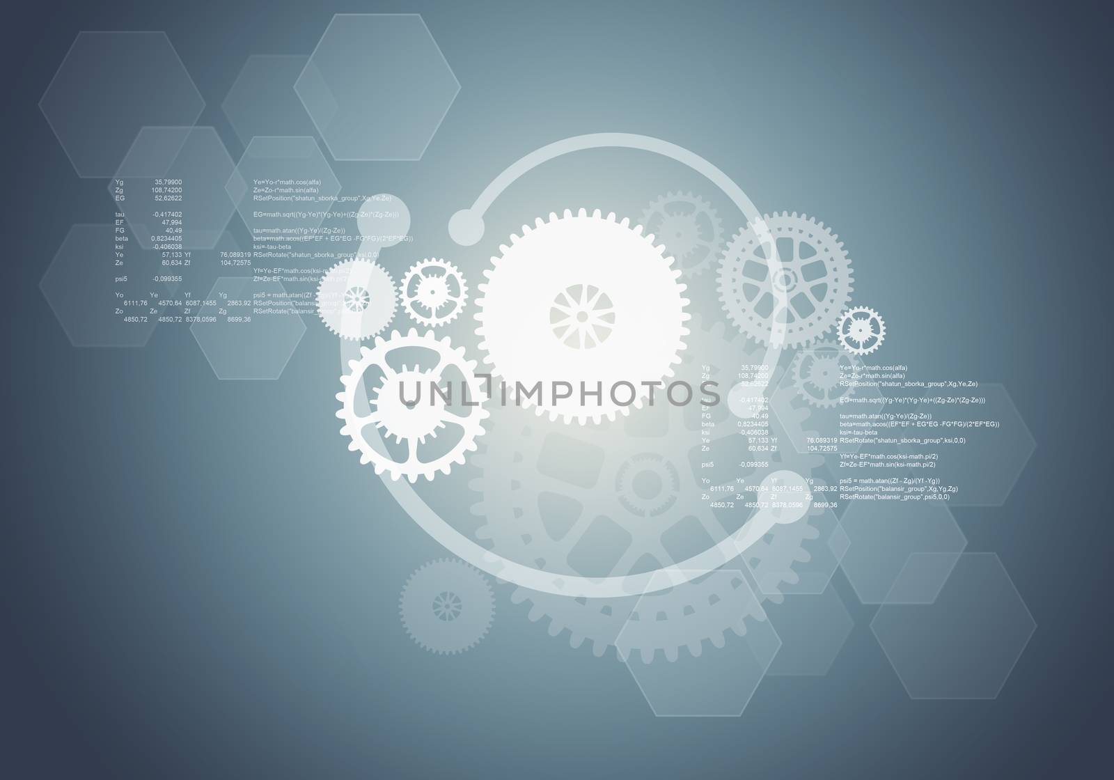 Abstract grey background with cogs and numbers