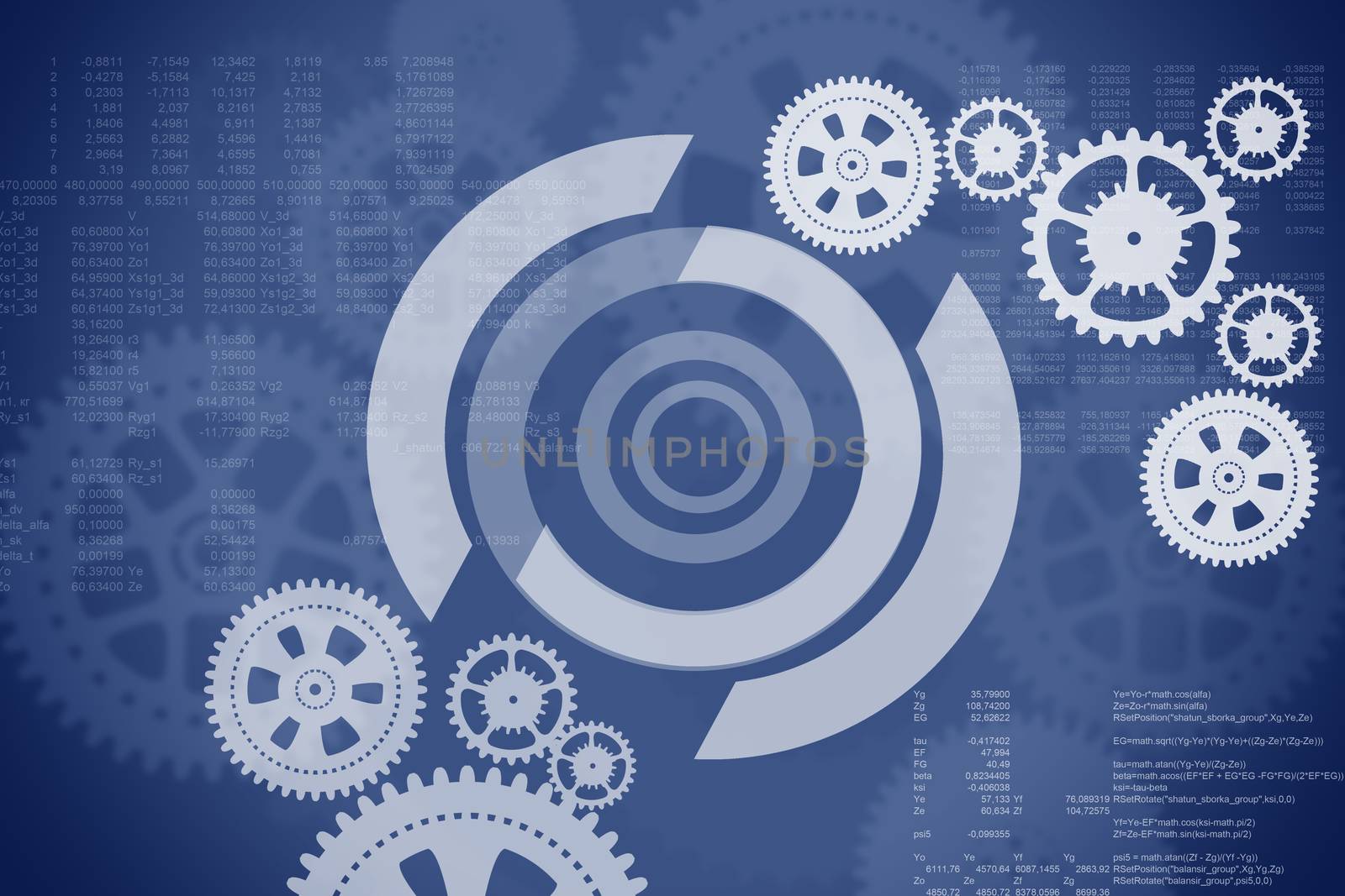 Abstract blue background with cogs and numbers