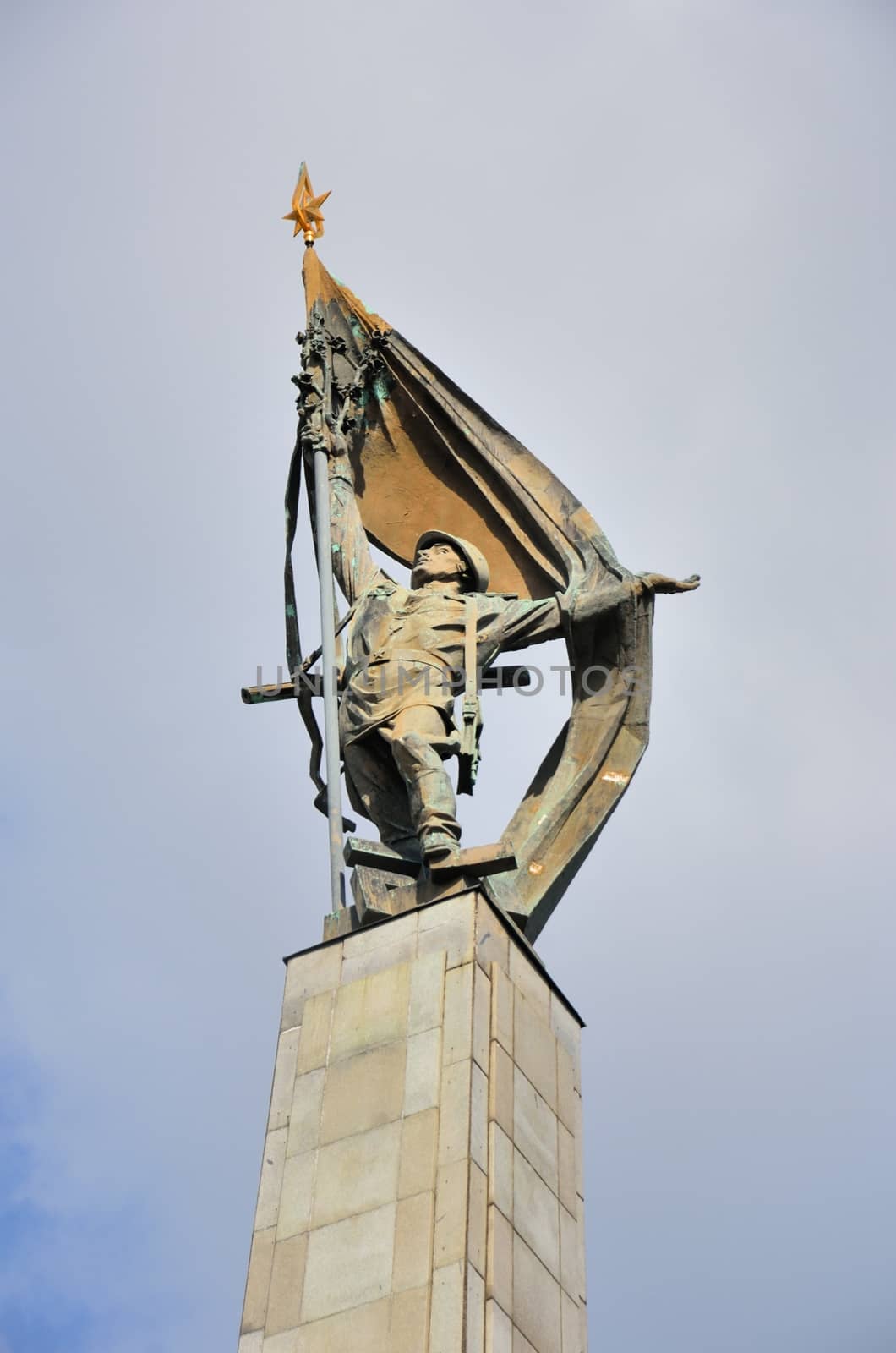 Monument to Russian soldier on column Slavin 