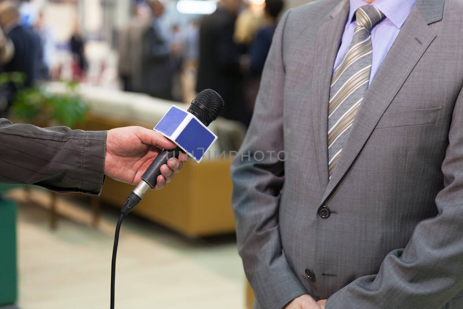 Journalist making interview with businessman or politician 