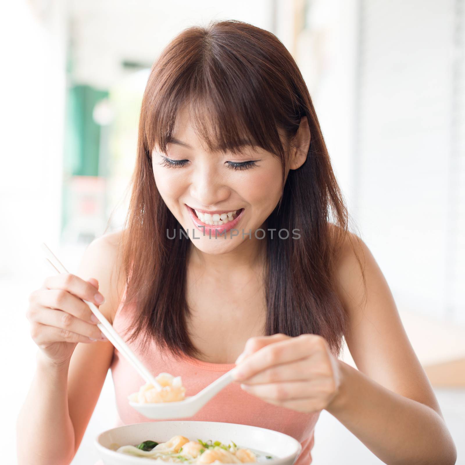 Chinese girl eating noodles by szefei