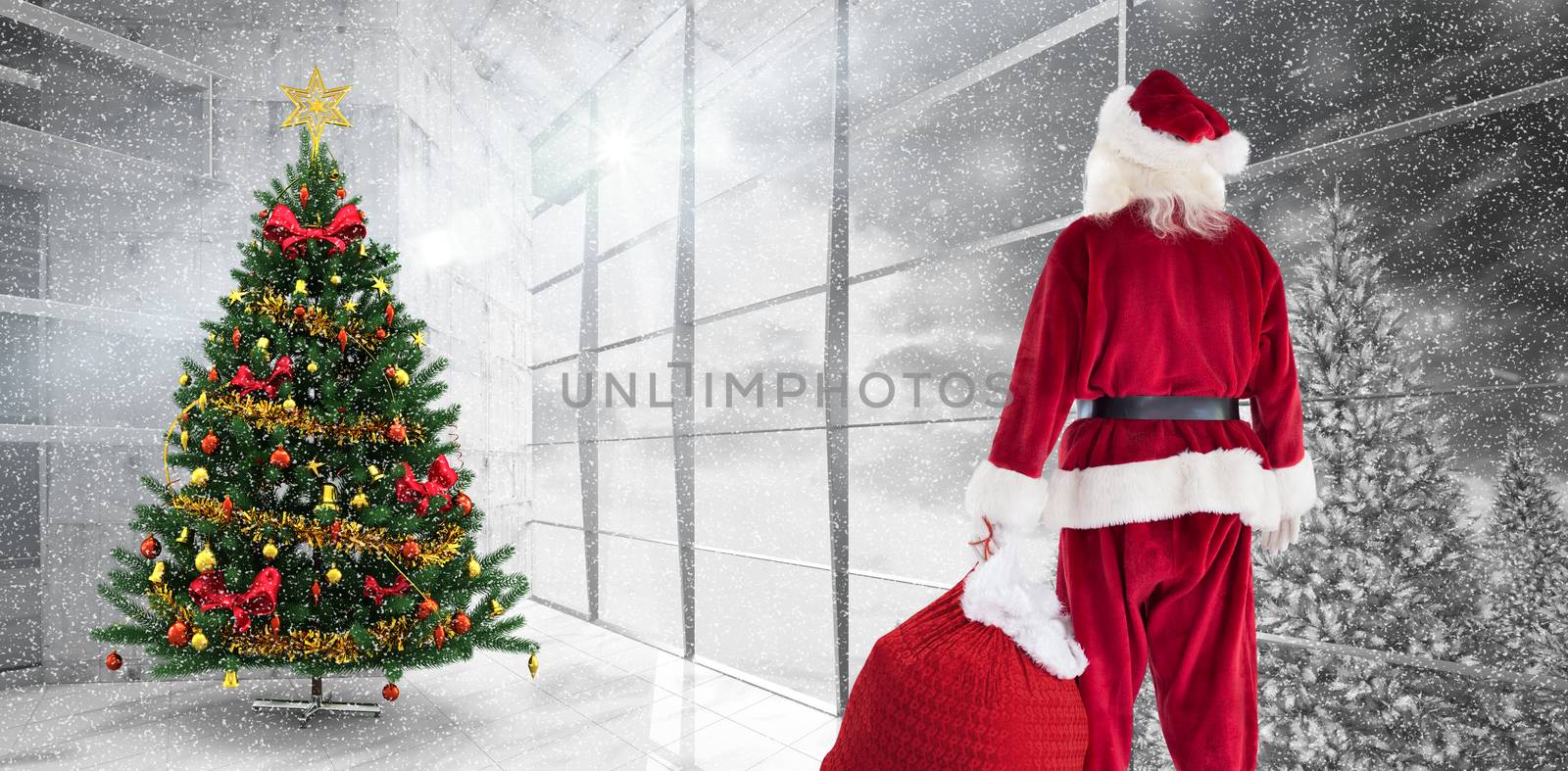 Composite image of santa carrying sack of gifts  by Wavebreakmedia
