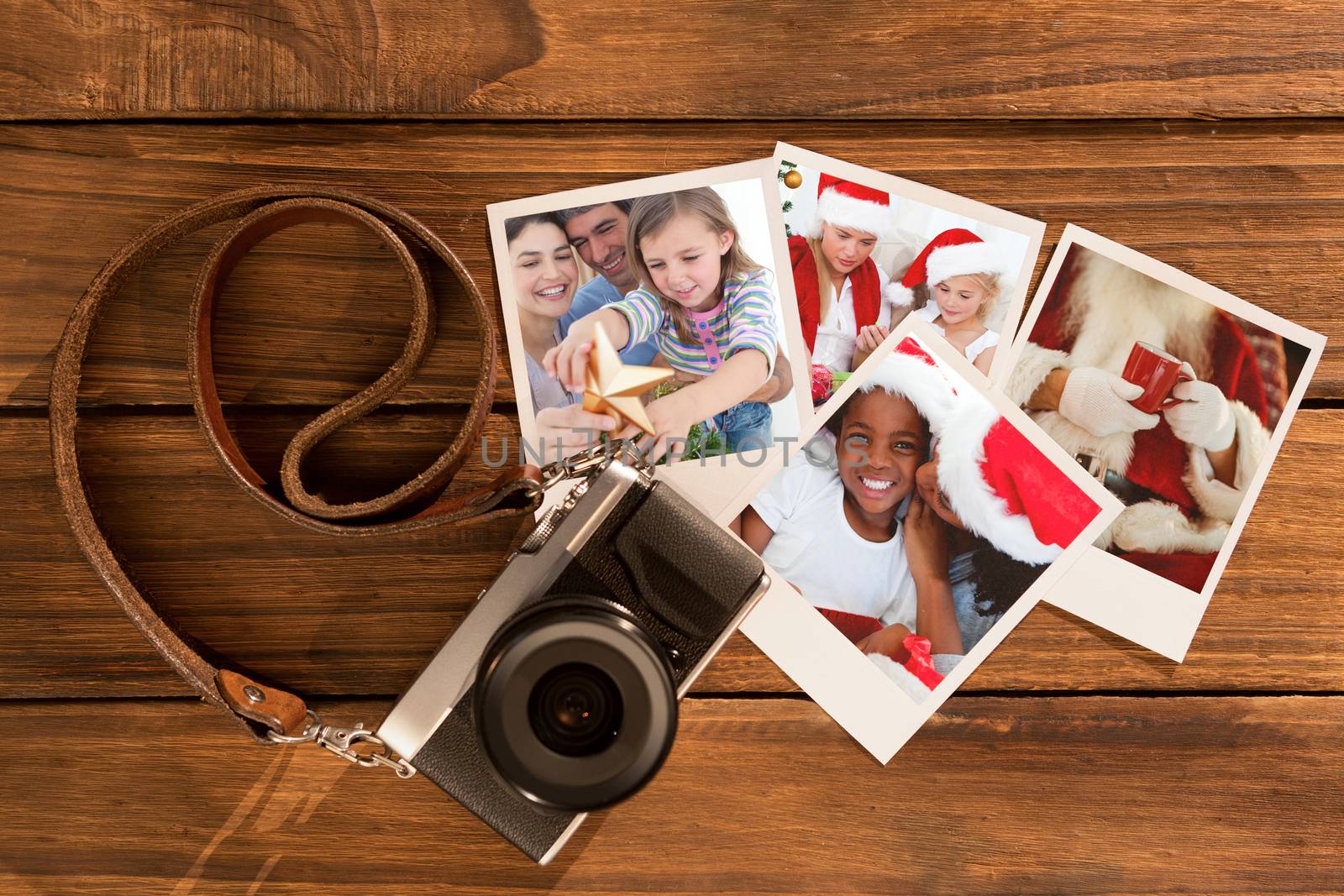 Family Christmas portrait against white steps leading to open door