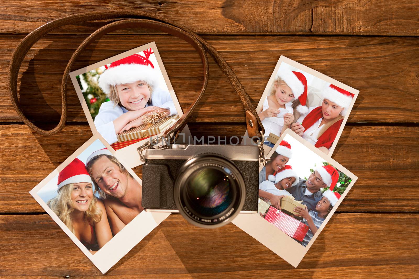 Adorable child celebrating christmas  against white steps leading to open door