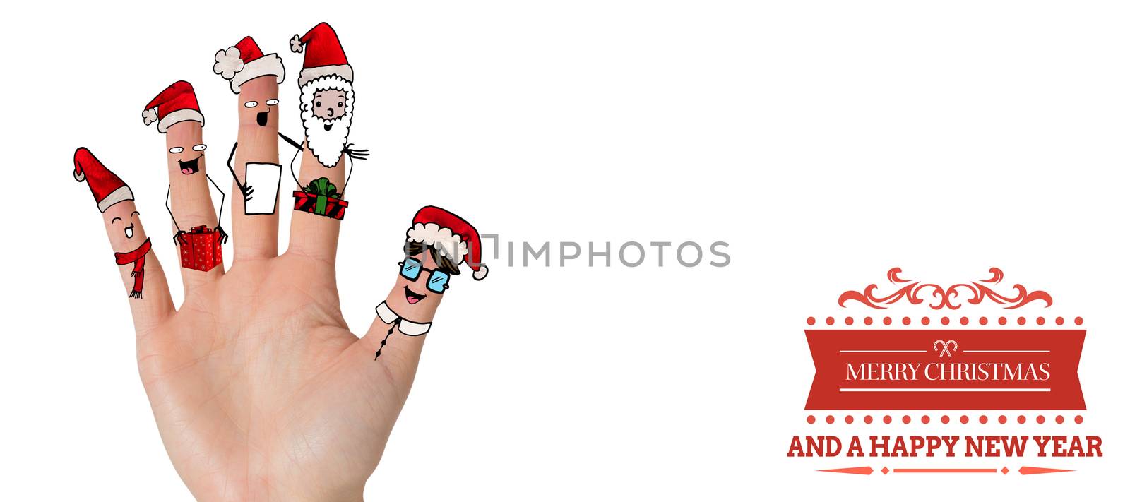 Christmas caroler fingers against white background with vignette