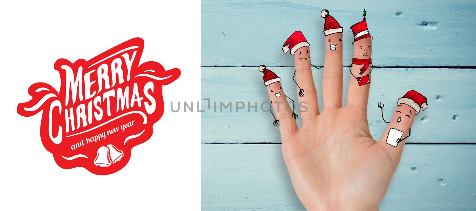 Christmas caroler fingers against white background with vignette